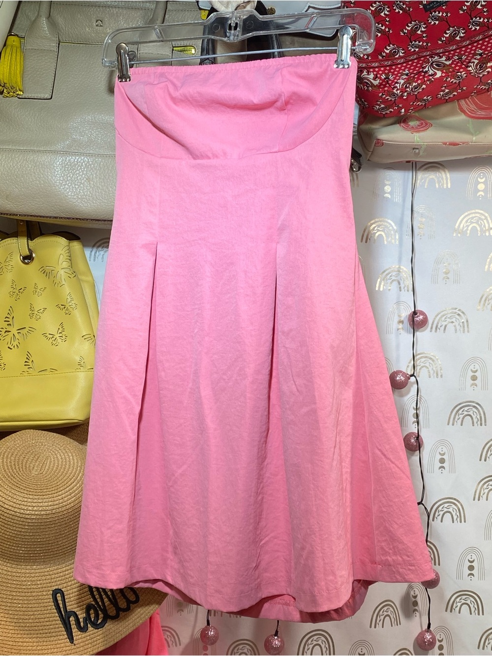 Strapless Pink Midi Dress - Classic A-Line